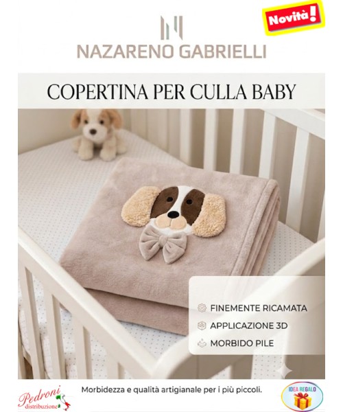 Copertina CULLA pile RICAMATA DOG NG-443 TORTORA dis.1 - Culla