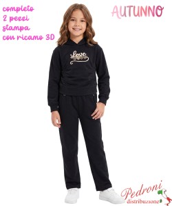 *AUTUNNO*Completo bambina MISS IMAGE LF2135 NERO 4/12 anni - Bambina