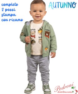 *AUTUNNO*Tuta neonato BABY GANG C8668 VERDE/grigio 3/18 mesi
