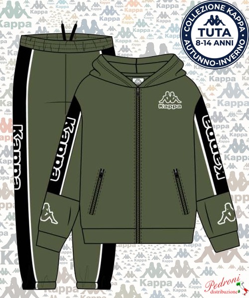 *KAPPA* TUTA RAGAZZO Felpata 020T 8/14 Anni OLIVE