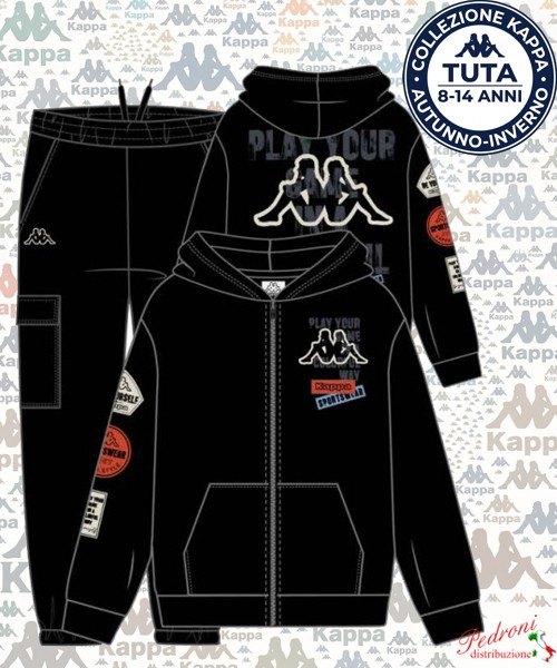 *KAPPA* TUTA RAGAZZO Felpata 024T 8/14 Anni BLACK