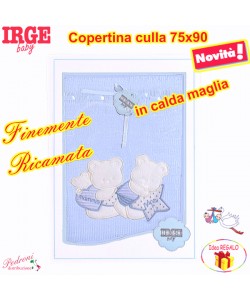 *IRGE* Copertina CULLA in MAGLIA LAVORATA RICAMATA IG066/5 Cielo