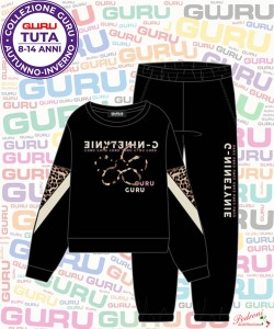 *GURU* COMPLETO TUTA RAGAZZA Felpata 013T 8/14 Anni BLACK