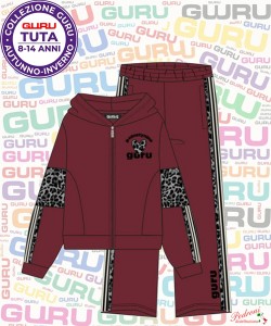 *GURU* COMPLETO TUTA RAGAZZA Felpata 026T 8/14 Anni MELOGRANO