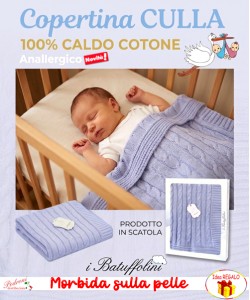 *CALDO COTONE* Copertina CULLA in MAGLIA LAVORATA art.B462 Cielo