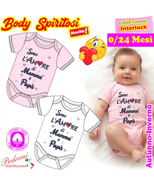 *L'AMORE mamma-papa'* Body M/M CALDO COTONE Interlock 0/24 mesi XNA-133