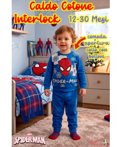 *CALDO COTONE INTERLOCK* Pigiama Neonato SPIDERMAN 12-30 Mesi SP2160 Bluette