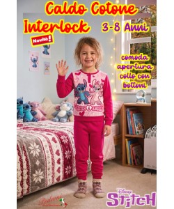 *PROMO INTERLOCK* STITCH Pigiama Caldo Cotone 3/8 Anni ST2136 Fucsia