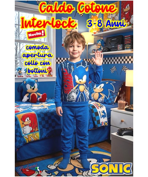 *PROMO INTERLOCK* SONIC Pigiama Caldo Cotone...