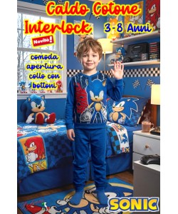 *PROMO INTERLOCK* SONIC Pigiama Caldo Cotone 3/8 Anni SC2122 Bluette