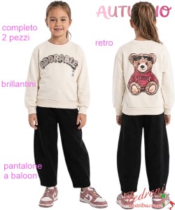 *AUTUNNO*Completo bambina LOLLITOP BE746 PANNA/nero 4/12 anni
