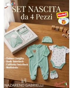 *NAZARENO GABRIELLI* SET REGALO NASCITA 4 pz. NG3590 GREEN