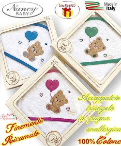 Baby accappatoio TRIANGOLO spugna RICAMATO 458/2 in 3 var.moda