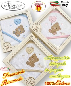 Baby accappatoio TRIANGOLO spugna RICAMATO 458/2 in 3 var.Pastello