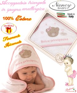 *DOLCE PRINCIPESSA* Baby accappatoio TRIANGOLO spugna RICAMATO 458/3 Bianco/Rosa