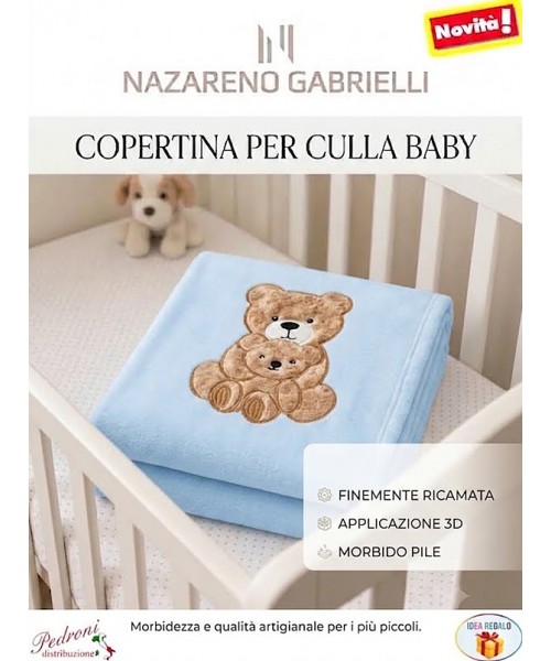 Copertina CULLA pile "RICAMATA ORSO" NG-444 CIELO