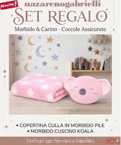 *IDEA REGALO* SET Copertina + Cuscino KOALA NG-4742 DIS.2 Rosa