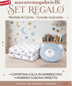 *IDEA REGALO* SET Copertina + Cuscino ORSETTO NG-4742 DIS.1 Cielo