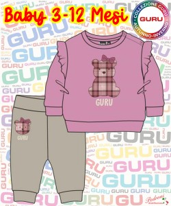 * GURU * COMPLETO BABY FEMMINA Felpato 018B 3-12 Mesi BLUSH PINK