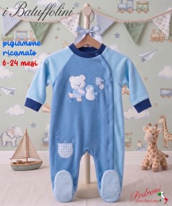 I BATUFFOLINI Pigiamone neonato" FELPATO "B550/3M Azzurro/Cielo