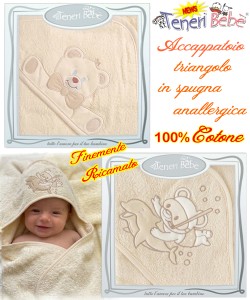Baby accappatoio TRIANGOLO spugna RICAMATO 1910-1932 Fondo PANNA