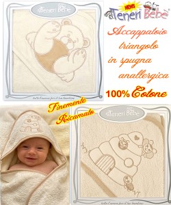 Baby accappatoio TRIANGOLO spugna RICAMATO 1916-1925 Fondo PANNA