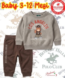 * POLO BEVERLY * COMPLETO-BABY MASCHIO Felpato 019B 3-12 Mesi NATURAL GREY