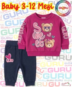 * GURU * COMPLETO BABY FEMMINA Felpato 010B 9/12 Mesi BERRY FUCSIA