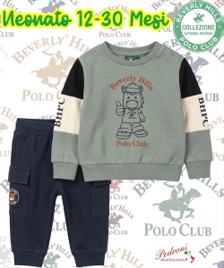 * POLO BEVERLY * COMPLETO-NEONATO Felpato 016N 12-30 Mesi VERDE SALVIA