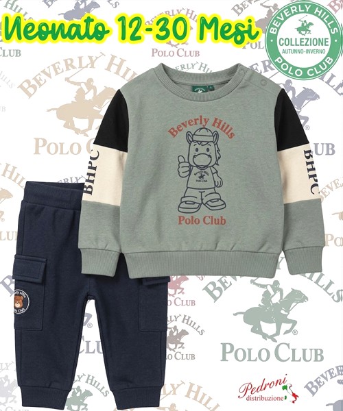 * POLO BEVERLY * COMPLETO-NEONATO Felpato 016N 12-30 Mesi VERDE SALVIA