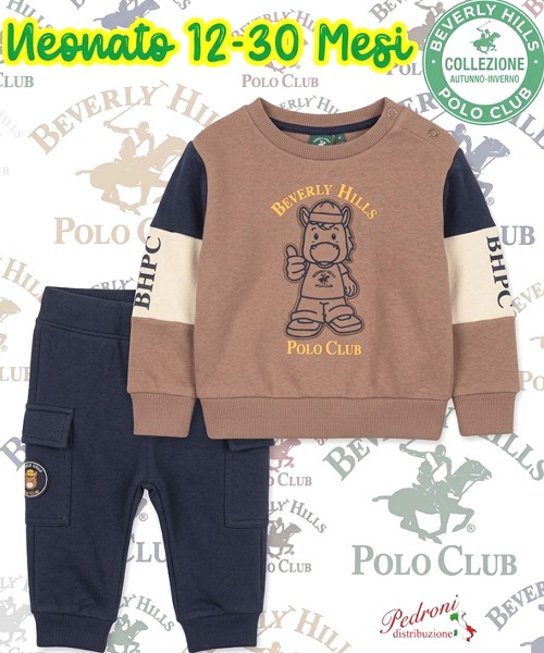 * POLO BEVERLY * COMPLETO-NEONATO Felpato 016N 12-30 Mesi MOKA