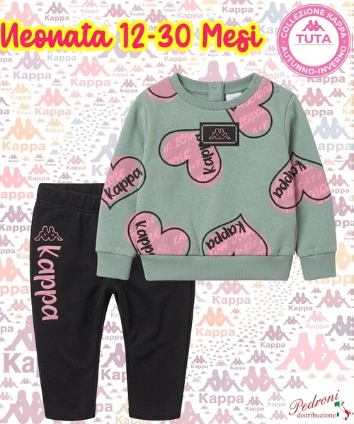 * KAPPA * COMPLETO-TUTA NEONATA Felpata 032N 12-30 Mesi GREEN