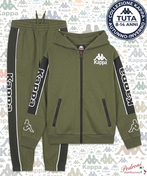 *KAPPA* TUTA RAGAZZO Felpata 020T 8/14 Anni OLIVE