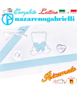 NAZARENO Completo LETTINO ricamato NG 101.30 Bianco/Cielo