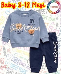 * SWEET YEARS * COMPLETO-BABY MASCHIO Felpato 003B 3-12 Mesi BLUE