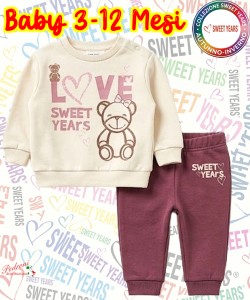 * SWEET YEARS * COMPLETO BABY FEMMINA Felpato 004B 3-12 Mesi AVORIO