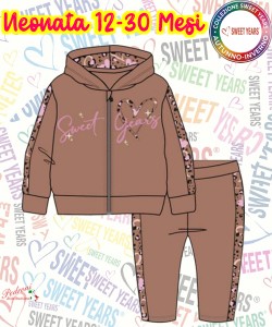 * SWEET YEARS * COMPLETO-NEONATA Felpato 007N 12-30 Mesi MOKA