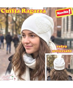 CUFFIA RAGAZZA modello lavorato con " CUORE " art.BF-7060 Bianco