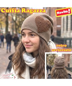 CUFFIA RAGAZZA modello lavorato con " CUORE " art.BF-7060 Marrone