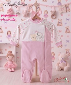 MISS BELLINA PIGIAMONE neonata " FELPATO " XNA-762 Rosa - Taglie a Scelta