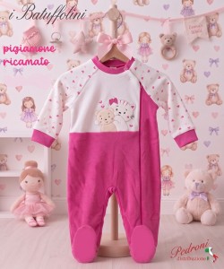 MISS BELLINA PIGIAMONE neonata " FELPATO " XNA-762 Fucsia - Taglie a Scelta