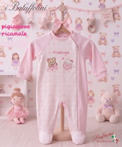 MISS BELLINA PIGIAMONE neonata " FELPATO " XNA-761 Rosa - Taglie a Scelta