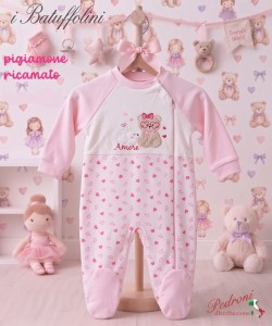 MISS BELLINA PIGIAMONE neonata " FELPATO " XNA-926 Rosa - Taglie a Scelta