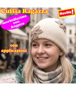 CUFFIA RAGAZZA modello con applicazioni "FIORI " art.BF-7119 Beige