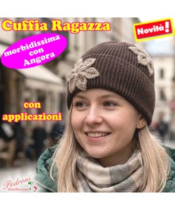 CUFFIA RAGAZZA modello con applicazioni "FIORI " art.BF-7119 Coffee