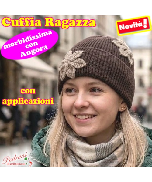 CUFFIA RAGAZZA modello con applicazioni "FIORI...