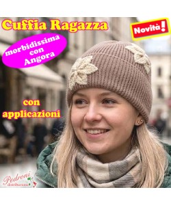 CUFFIA RAGAZZA modello con applicazioni "FIORI " art.BF-7119 Taupe
