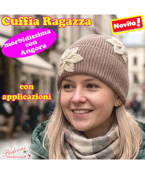 CUFFIA RAGAZZA modello con applicazioni "FIORI...