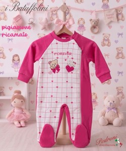 MISS BELLINA PIGIAMONE neonata " FELPATO " XNA-761 Fucsia - Taglie a Scelta
