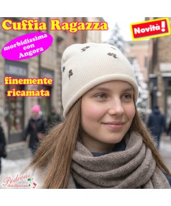 CUFFIA RAGAZZA modello lavorato con " RICAMI " art.BF-7118 Beige